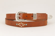 Carica l'immagine nel visualizzatore di Gallery, cintura-belt-borchie-studs-turquoise--cuoio-leather-western-handmade-artigianale-jeandessel-