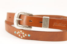 Carica l'immagine nel visualizzatore di Gallery, cintura-belt-borchie-studs-turquoise--cuoio-leather-western-handmade-artigianale-jeandessel-