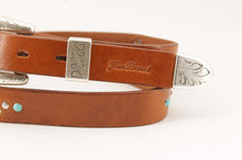Carica l'immagine nel visualizzatore di Gallery, cintura-belt-borchie-studs-turquoise--cuoio-leather-western-handmade-artigianale-jeandessel-