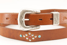 Carica l'immagine nel visualizzatore di Gallery, cintura-belt-borchie-studs-turquoise--cuoio-leather-western-handmade-artigianale-jeandessel-