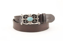 Carica l'immagine nel visualizzatore di Gallery, cintura-cuoio-artigianale-handmade-leather-belt-native-turquoise-vintage-jeandessel-