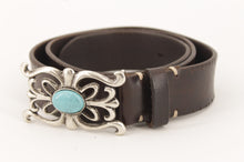 Carica l'immagine nel visualizzatore di Gallery, cintura-cuoio-artigianale-handmade-leather-belt-native-turquoise-vintage-jeandessel-