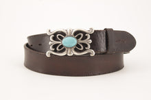 Carica l'immagine nel visualizzatore di Gallery, cintura-cuoio-artigianale-handmade-leather-belt-native-turquoise-vintage-jeandessel-