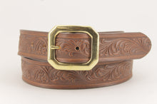 Carica l'immagine nel visualizzatore di Gallery, cintura-western-ottone-cuoio-leather-belt-solidbrass-