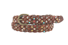 Carica l'immagine nel visualizzatore di Gallery, cintura-intrecciata-artigianale-borchiata-cinturapelle-leatherbelt-braided-studs-cabochon-westernbelt-country-