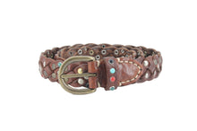 Carica l'immagine nel visualizzatore di Gallery, cintura-intrecciata-artigianale-borchiata-cinturapelle-leatherbelt-braided-studs-cabochon-westernbelt-country-