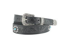Carica l'immagine nel visualizzatore di Gallery, westerbelt-cintura-leatherbelt-country-studs-turquoise-cinturapelle-