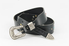 Carica l'immagine nel visualizzatore di Gallery, artigianale-cinture-western-rugged-solidbrass-borchie-turchesi-handmade-leather-belt-