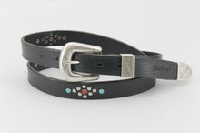 Carica l'immagine nel visualizzatore di Gallery, cintura-belt-borchie-studs-turquoise--cuoio-leather-western-handmade-artigianale-jeandessel-
