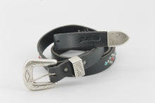 Carica l'immagine nel visualizzatore di Gallery, cintura-belt-borchie-studs-turquoise--cuoio-leather-western-handmade-artigianale-jeandessel-
