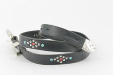 Carica l'immagine nel visualizzatore di Gallery, cintura-belt-borchie-studs-turquoise--cuoio-leather-western-handmade-artigianale-jeandessel-