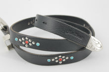 Carica l'immagine nel visualizzatore di Gallery, cintura-belt-borchie-studs-turquoise--cuoio-leather-western-handmade-artigianale-jeandessel-