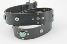 Carica l'immagine nel visualizzatore di Gallery, cintura-cuoio-artigianale-western-handmade-leather-belt-studded-borchie-turquoise-