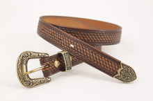 Carica l'immagine nel visualizzatore di Gallery, cintura-cuoio-western-artigianale-handmade-leather-belt-handpainted-basketweave-