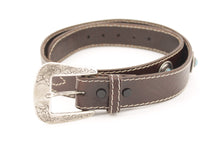 Carica l&#39;immagine nel visualizzatore di Gallery, western-cintura-cuoio-artigianale-jeandessel-vintage-leather-belt-handmade-turquoise-

