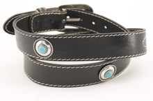 Carica l'immagine nel visualizzatore di Gallery, western-cintura-cuoio-artigianale-jeandessel-vintage-leather-belt-handmade-turquoise-