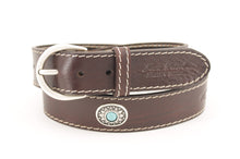 Carica l'immagine nel visualizzatore di Gallery, western-cintura-cuoio-artigianale-jeandessel-vintage-leather-belt-handmade-studs-borchie-turchesi-turquoise-