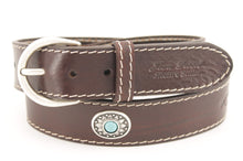 Carica l'immagine nel visualizzatore di Gallery, western-cintura-cuoio-artigianale-jeandessel-vintage-leather-belt-handmade-studs-borchie-turchesi-turquoise-
