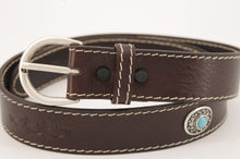 Carica l'immagine nel visualizzatore di Gallery, western-cintura-cuoio-artigianale-jeandessel-vintage-leather-belt-handmade-studs-borchie-turchesi-turquoise-
