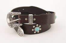Carica l'immagine nel visualizzatore di Gallery, cintura-western-turchesi-cuoio-artigianale-jeandessel-handmade-leather-belt-Alamosa-