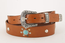 Carica l'immagine nel visualizzatore di Gallery, CINTURA WESTERN CON TURCHESI IN VERO CUOIO TOSCANO