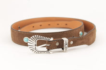 Carica l&#39;immagine nel visualizzatore di Gallery, suede-leather-belt-turquoise-madeinitaly-fattoamano-scamosciato-

