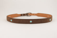 Carica l&#39;immagine nel visualizzatore di Gallery, suede-leather-belt-turquoise-madeinitaly-fattoamano-scamosciato-
