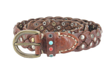 Carica l'immagine nel visualizzatore di Gallery, cintura-intrecciata-artigianale-borchiata-cinturapelle-leatherbelt-braided-studs-cabochon-westernbelt-country-
