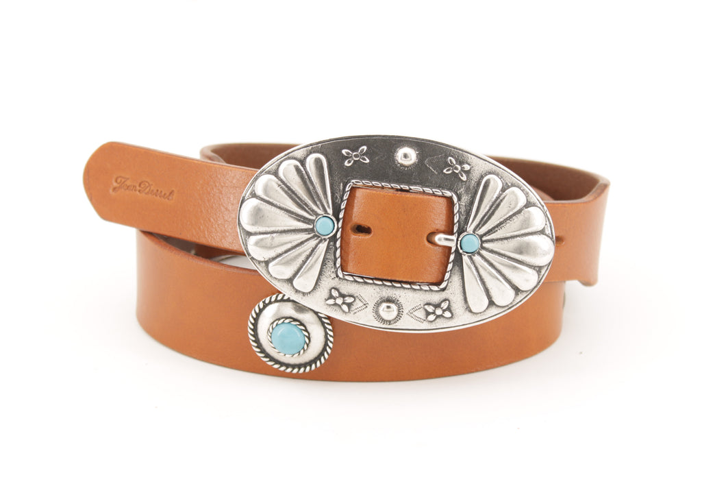 Western leather belt with turquoises.