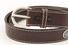 Carica l&#39;immagine nel visualizzatore di Gallery, western-cintura-cuoio-artigianale-jeandessel-vintage-leather-belt-handmade-studs-borchie-turchesi-turquoise-
