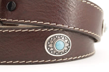 Carica l&#39;immagine nel visualizzatore di Gallery, western-cintura-cuoio-artigianale-jeandessel-vintage-leather-belt-handmade-studs-borchie-turchesi-turquoise-
