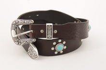 Load image into Gallery viewer, cintura-western-turchesi-cuoio-artigianale-jeandessel-handmade-leather-belt-Alamosa-
